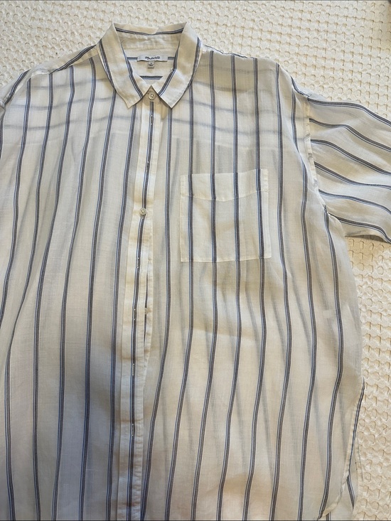 Madewell Tops - Madewell white sheer oversized Button-Down Shirt with Blue Stripes